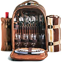 Mochila de Picnic con Cooler Compartimento- Botella Extra¨ªble-Wine Holder- Fleece Blanket- Platos y Cubiertos Set Plein…